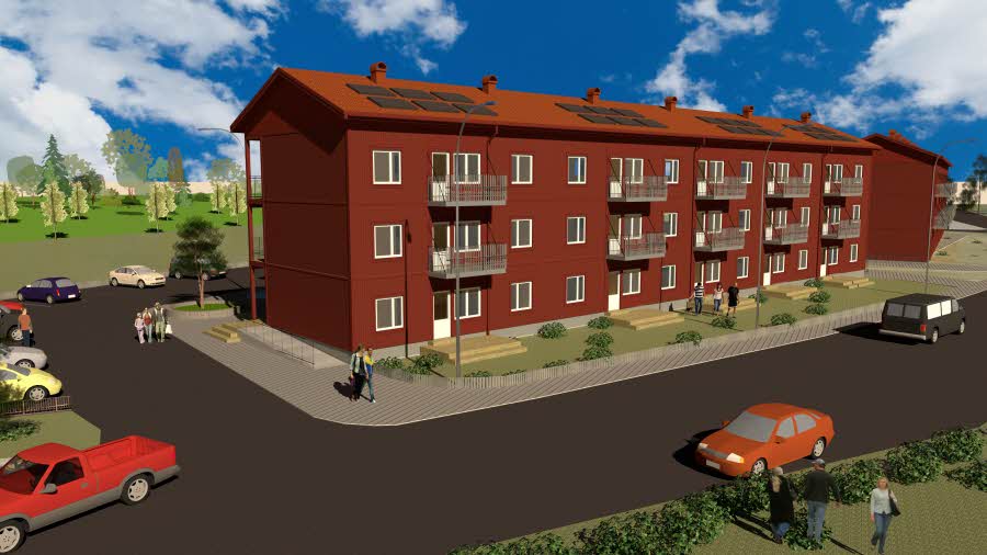 3D-renderad bild av nybyggnation som Sunne Fastighets AB ska genomföra på Magasinsgatan.